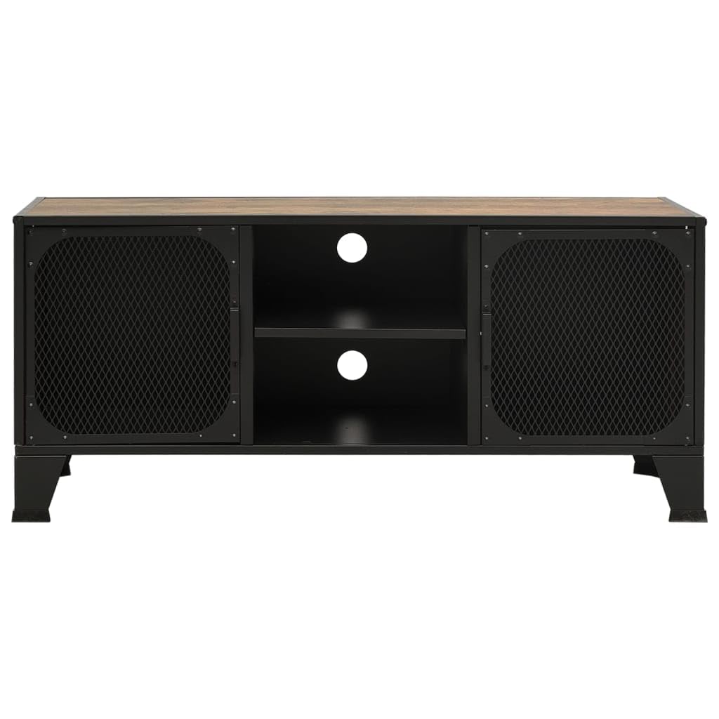 vidaXL TV Stand - Rustic Brown - Featuring Metal and MDF Construction, Spacious Storage with Mesh Doors, Cable Management Holes