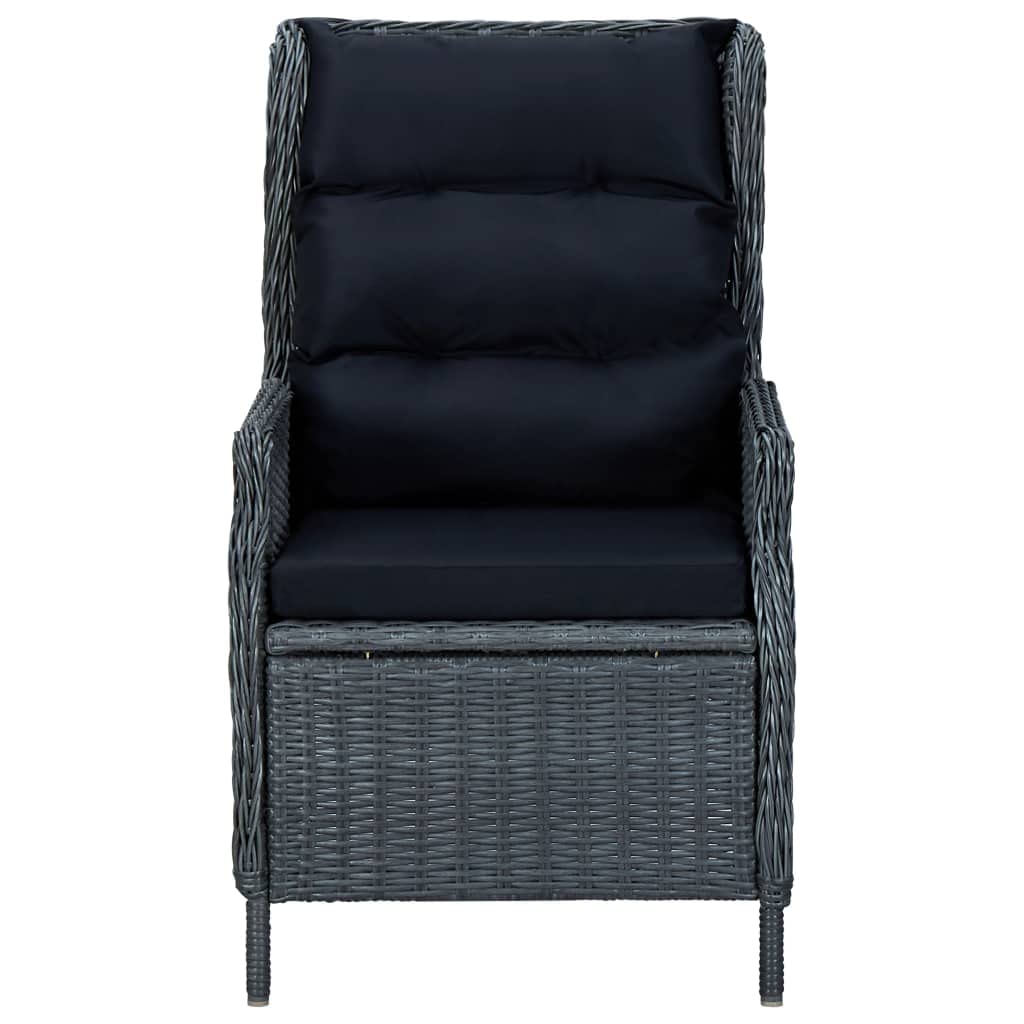 vidaXL Adjustable Reclining Patio Chair with Dark Gray Poly Rattan and Removable Cushions, Outdoor Lounge Chair for Sunbathing, Backyard, Garden, Sturdy Powder-Coated Steel Frame, Easy to Assemble