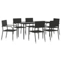 vidaXL 7-Piece Patio Dining Set in Elite Black - Weather-Resistant Poly Rattan and Sturdy Steel Material, Space-Saving Stackable Chairs, Rectangular Table with Tempered Glass Top’
