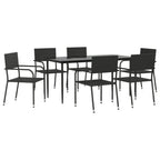 vidaXL 7-Piece Patio Dining Set in Elite Black - Weather-Resistant Poly Rattan and Sturdy Steel Material, Space-Saving Stackable Chairs, Rectangular Table with Tempered Glass Top’