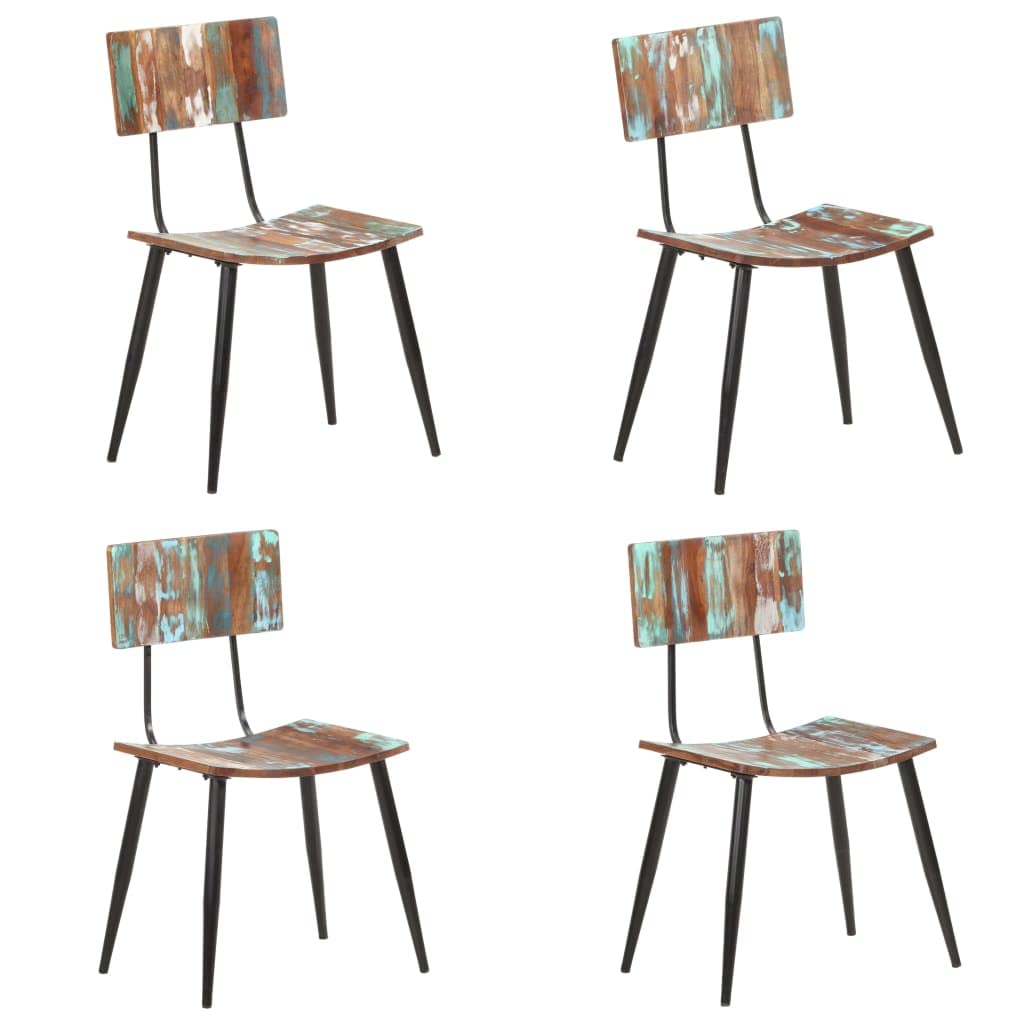 vidaXL 4 pcs Solid Reclaimed Wood Dining Chairs with Iron Frame - Retro Style, Multicolor, Handcrafted, Vintage Appearance for Farmhouse Decor