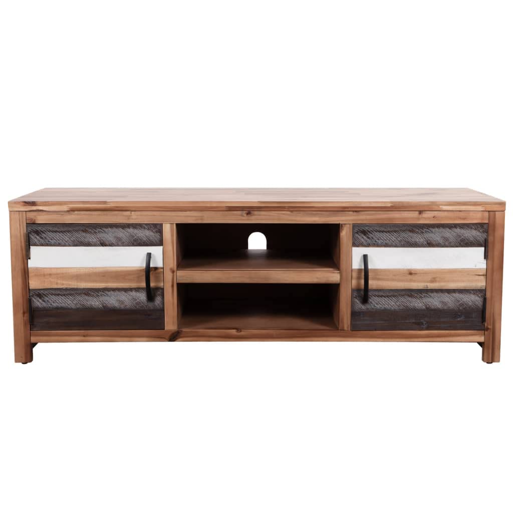 vidaXL Solid Wood Acacia TV Stand, 47.2x13.8x15.7, with Storage Space, Easy to Assemble, Farmhouse Style, Unique Varying Wood Grains, Contrast Door Fronts - Brown