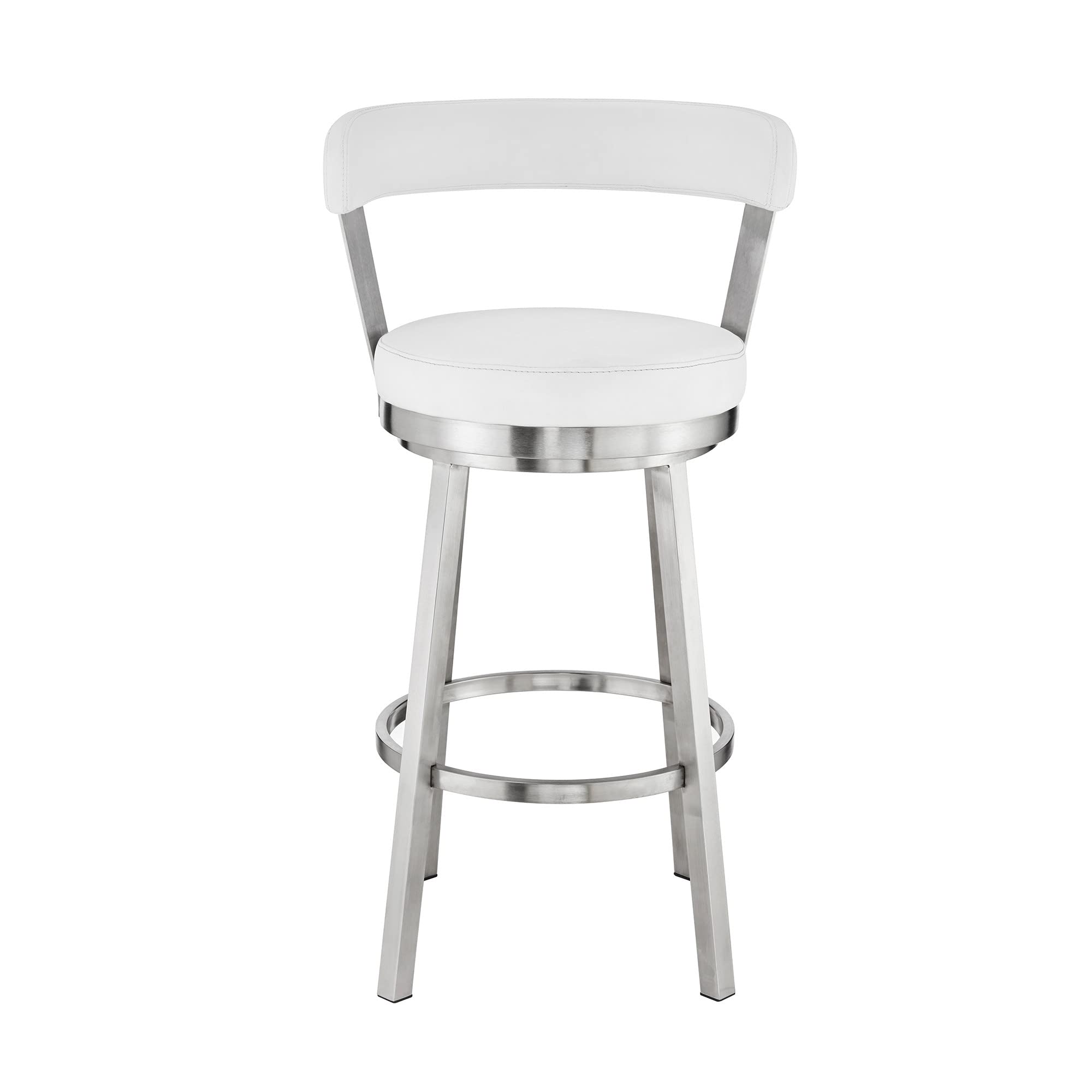 HomeRoots 30&quot; Chic White Faux Leather with Stainless Steel Finish Swivel Bar Stool
