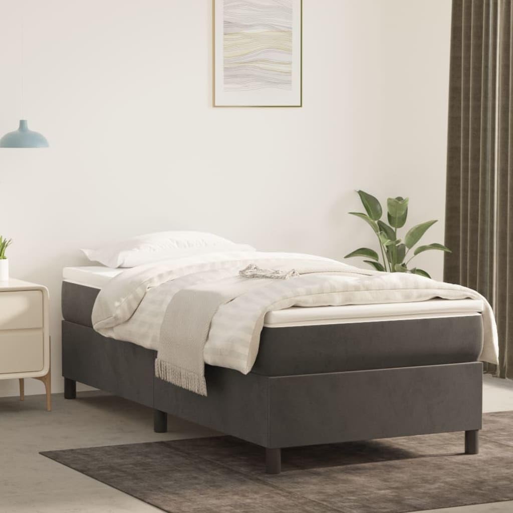 Vidaxl Twin Box Spring Bed Frame - Dark Gray Velvet Polyester Material With Plywood And Engineered Wood - 76&quot; X 39.4&quot; X 13.8&quot; Dimensions.