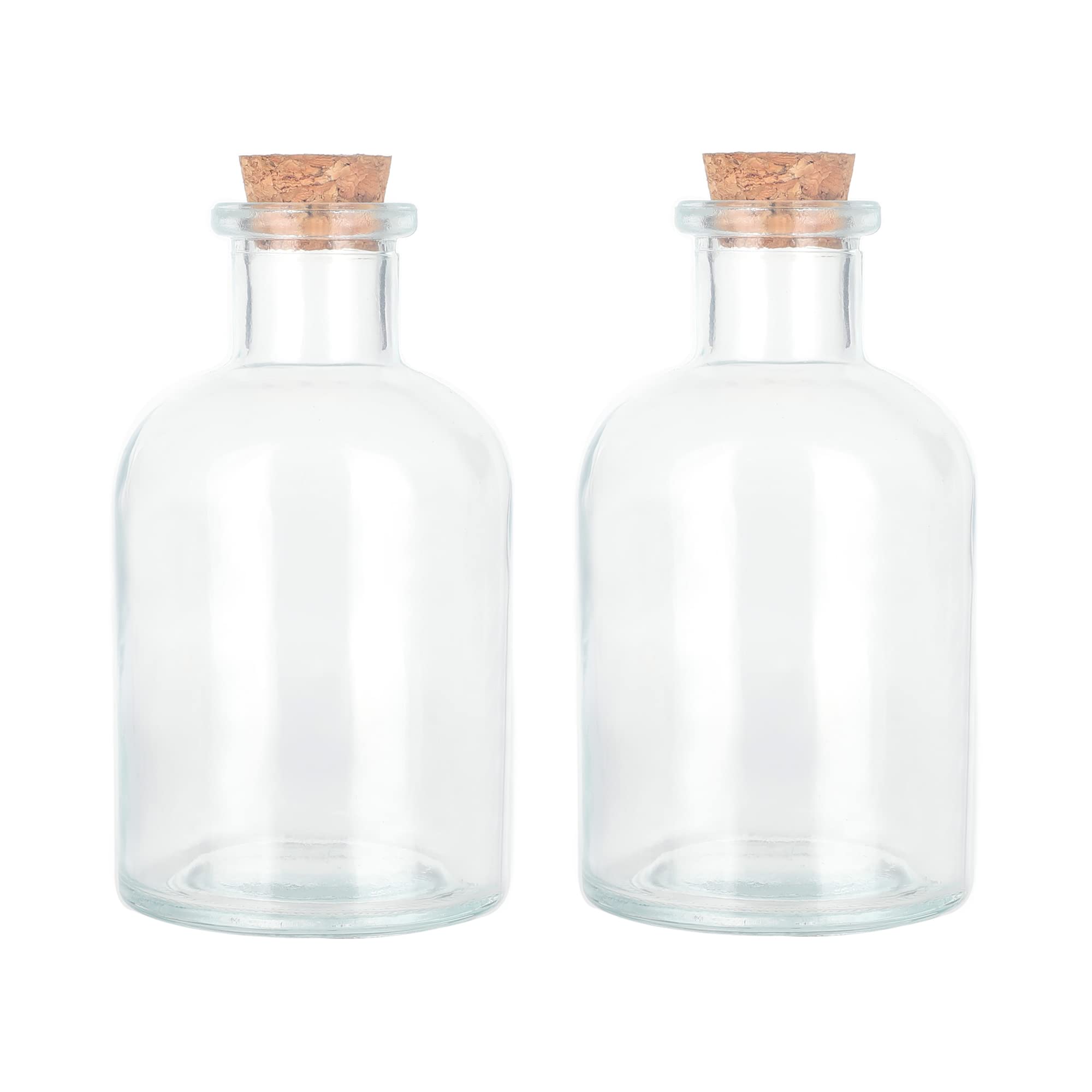 Magic Season Decorative Glass Bottles with Cork Stoppers (5 fl oz. Round Bottles / 2 Pcs)