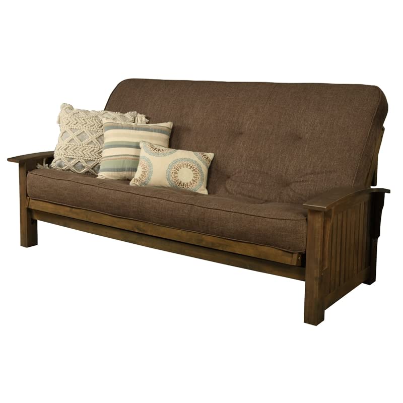Kodiak Furniture Washington Queen Size Futon Frame and Mattress Set - Wood Futon Frame with Mattress Included in Linen Cocoa Brown Color