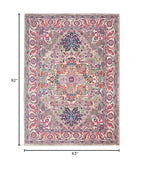 HomeRoots Light Grey/Pink 100% Polypropylene 5’ x 7’ Light Gray and Pink Medallion Area Rug