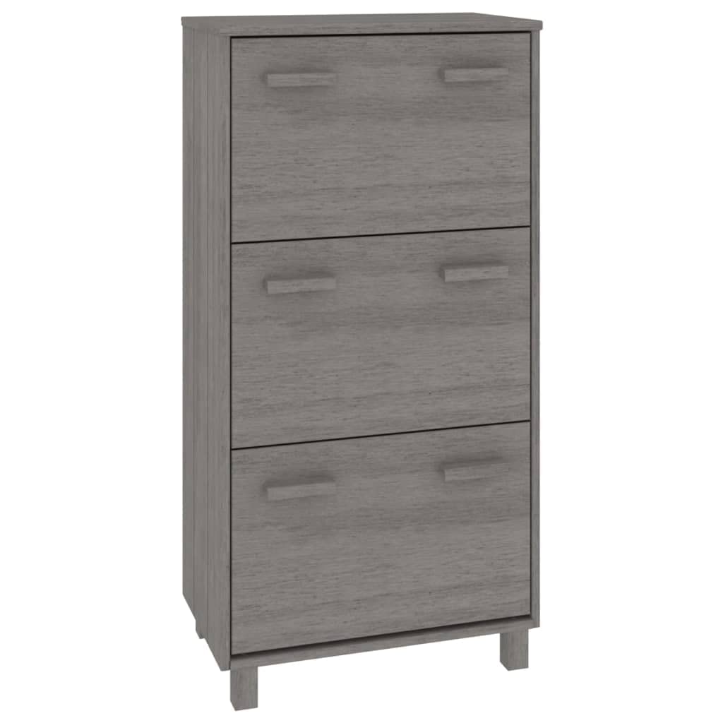 vidaXL HAMAR Shoe Cabinet Light Gray - Elegant Solid Pinewood, MDF and Plastic Construction - Efficient 3 Flip-Drawer Design for Superior Storage and Organization