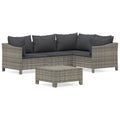 vidaXL 5-Piece Outdoor Patio Lounge Set with Cushions in Gray, Weather- Poly Rattan Material, Modular Design, Comfortable Padded