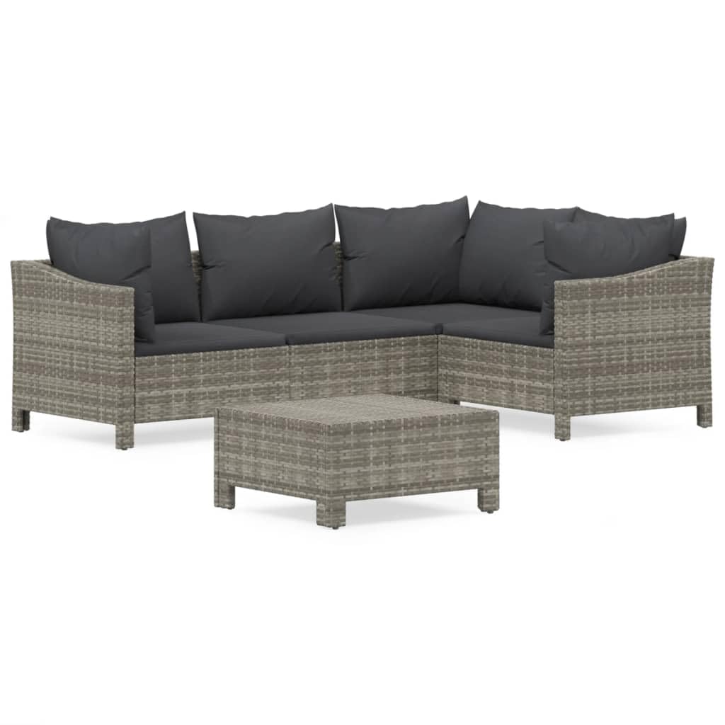 vidaXL 5-Piece Outdoor Patio Lounge Set with Cushions in Gray, Weather- Poly Rattan Material, Modular Design, Comfortable Padded