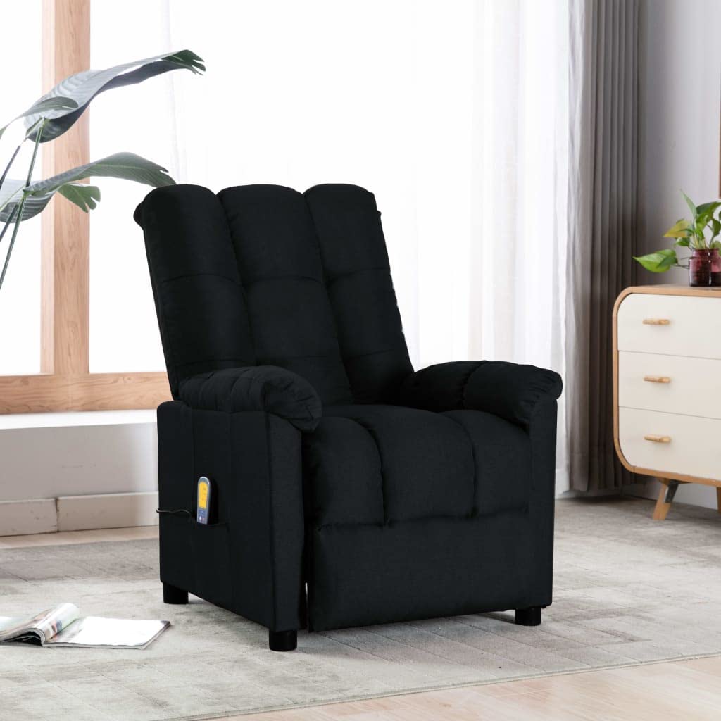 vidaXL Black Fabric Recliner, Comfortable Therapeutic Relaxation Massage Chair, Sponge and PP Cotton Filling, Durable Iron Frame Construction