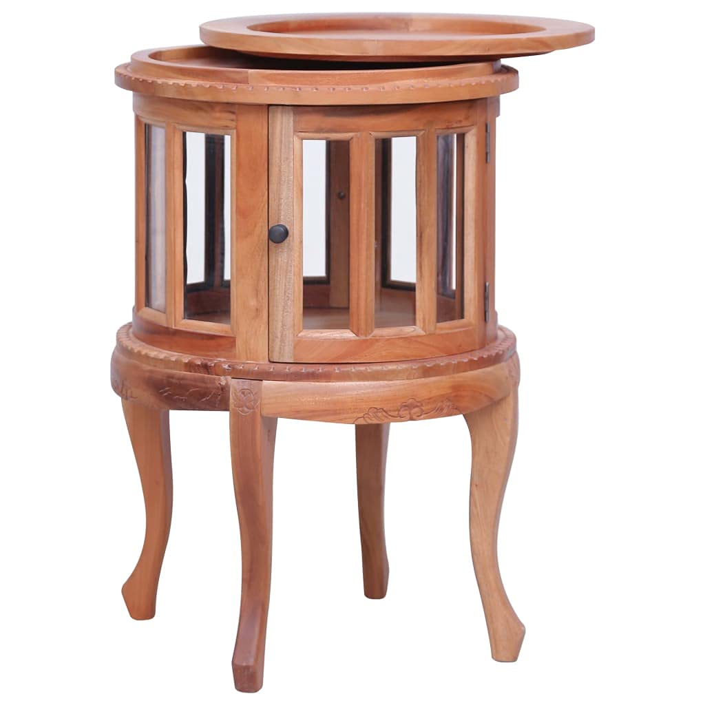 vidaXL Natural Solid Mahogany Wood Vitrine Cabinet - 19.7&quot;x19.7&quot;x29.9&quot; - Incense Burner Inspired Design, Durable and Sturdy Side Table with Brass Knobs, Large Compartment for Storage.