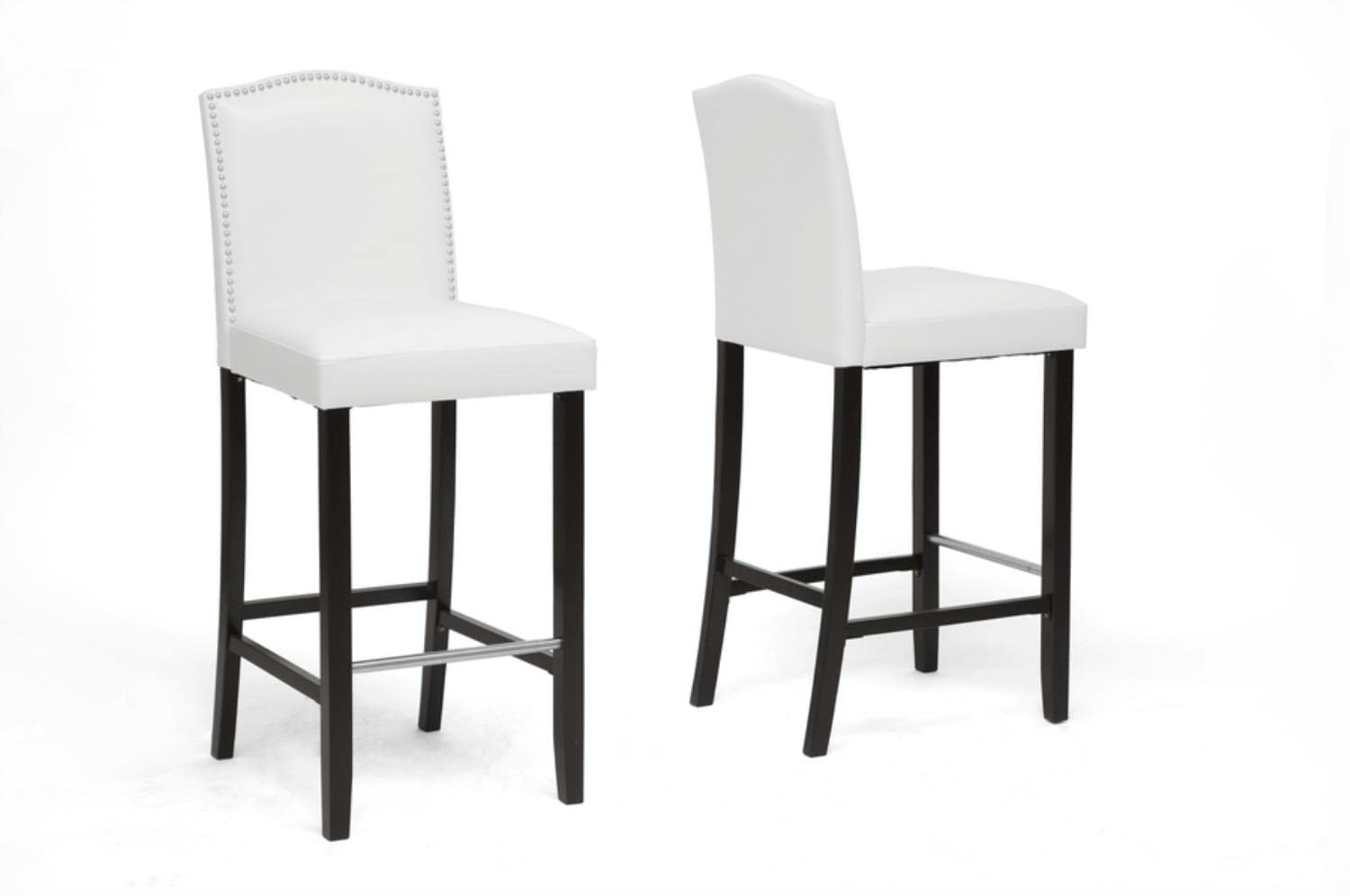Libra White Modern Bar Stool with Nail Head Trim - Set of 2