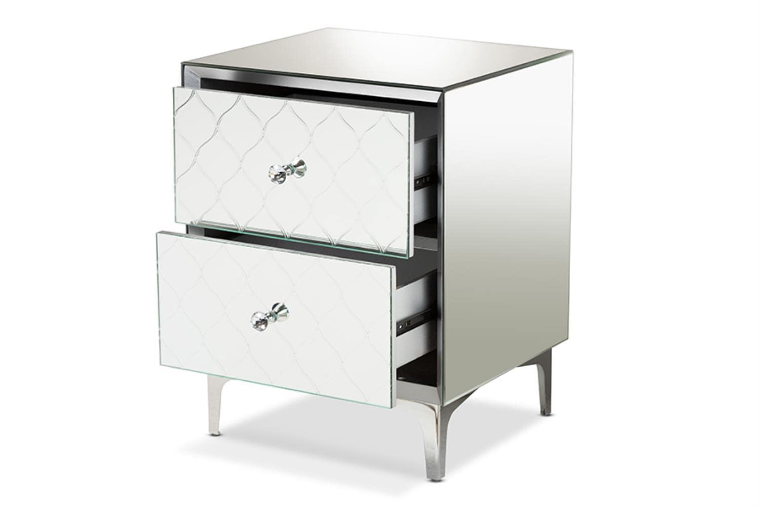 Kacela Silver Metal 2-Drawer End Table with Mirrored Glass - Thumbnail 2