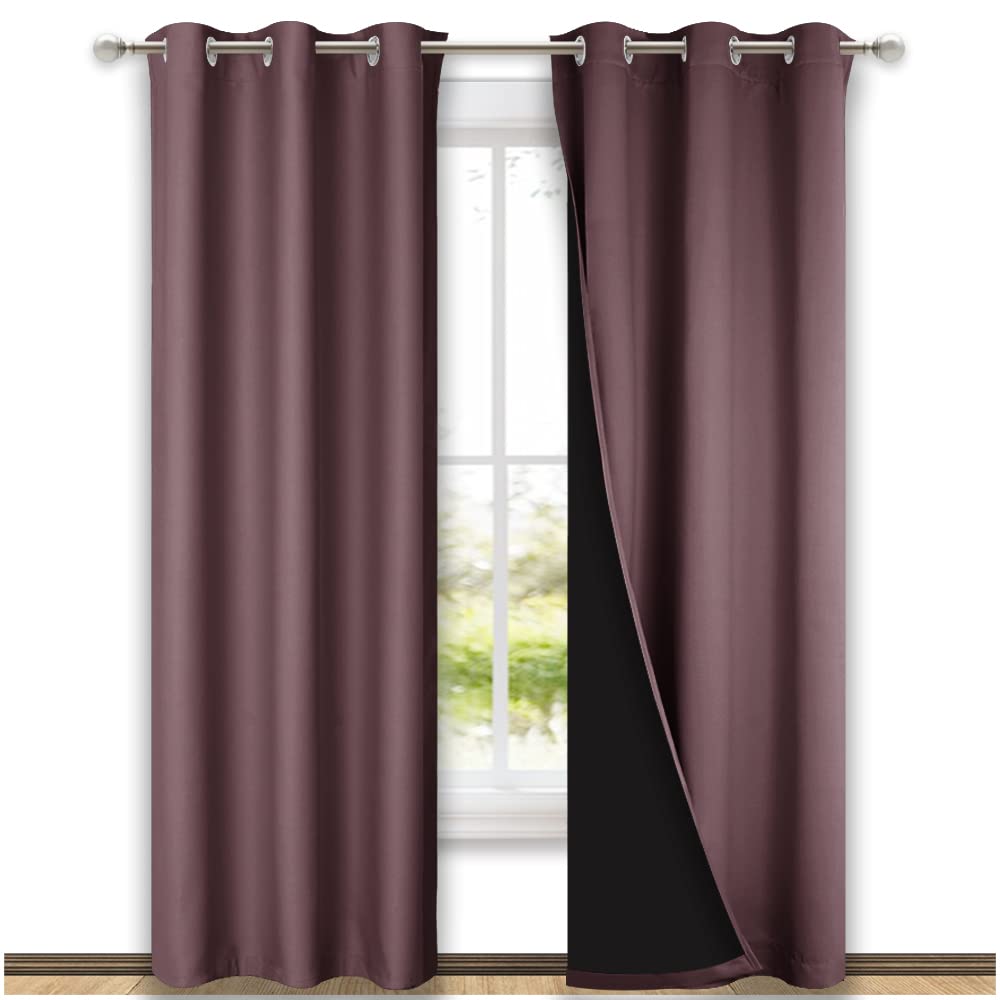 Nicetown Dry Rose Blackout Curtains 80 Inches Long, Full Light Blocking Drapes With Black Liner For Nursery, Thermal Insulated D