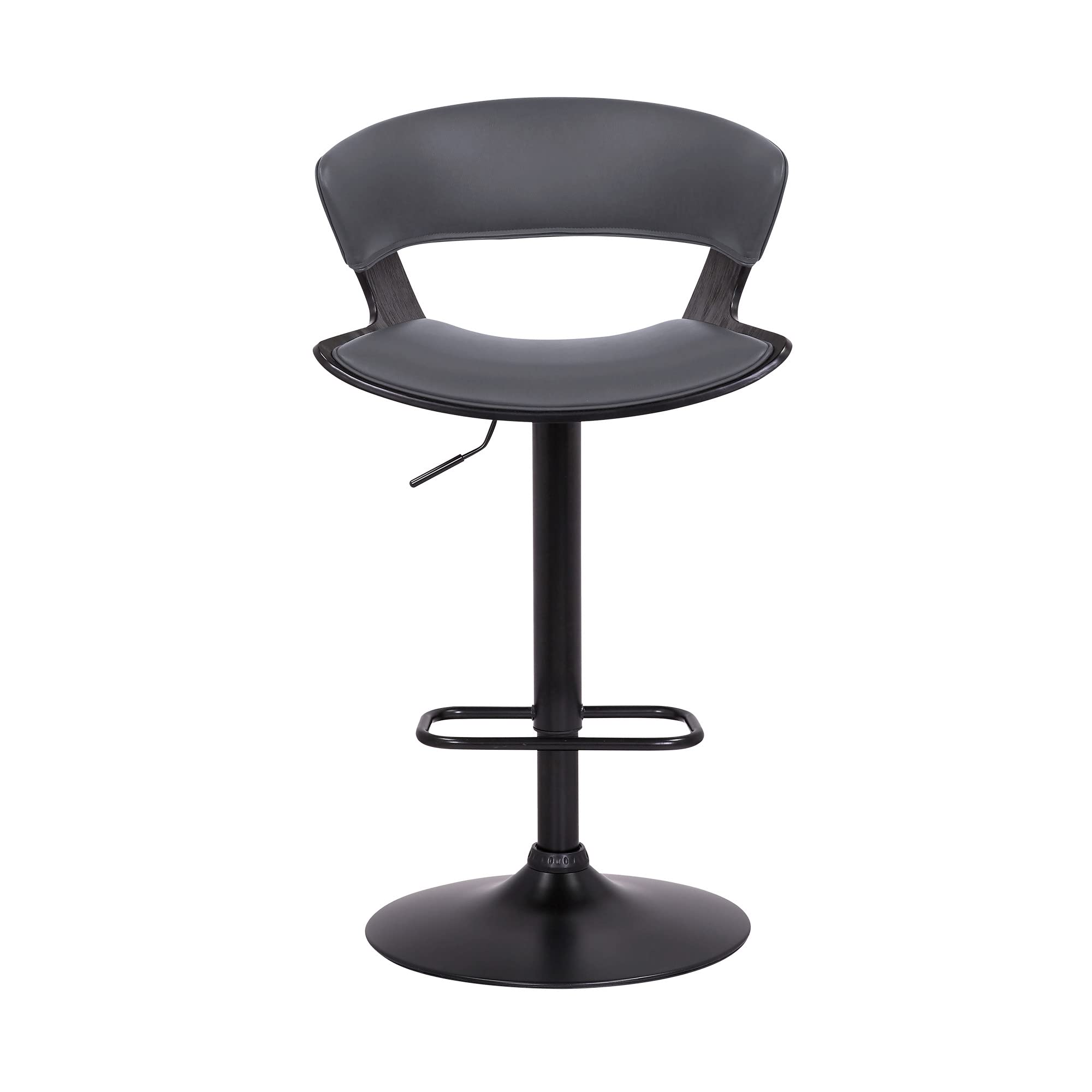 HomeRoots Wood, Metal, Foam Faux Leather Gray Faux Leather Adjustable Swivel Wooden Bar Stool