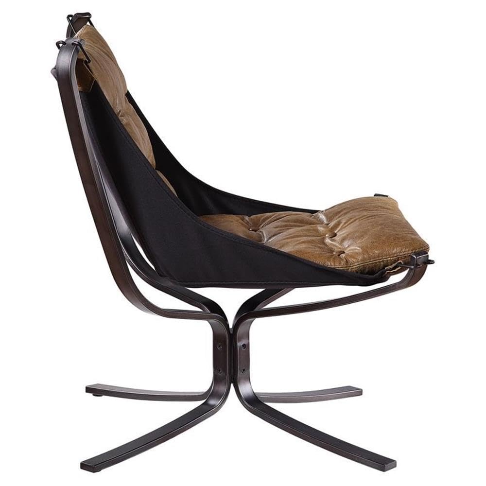 Acme Carney Button Tufted Top Grain Leather Upholstery Accent Chair in Coffee