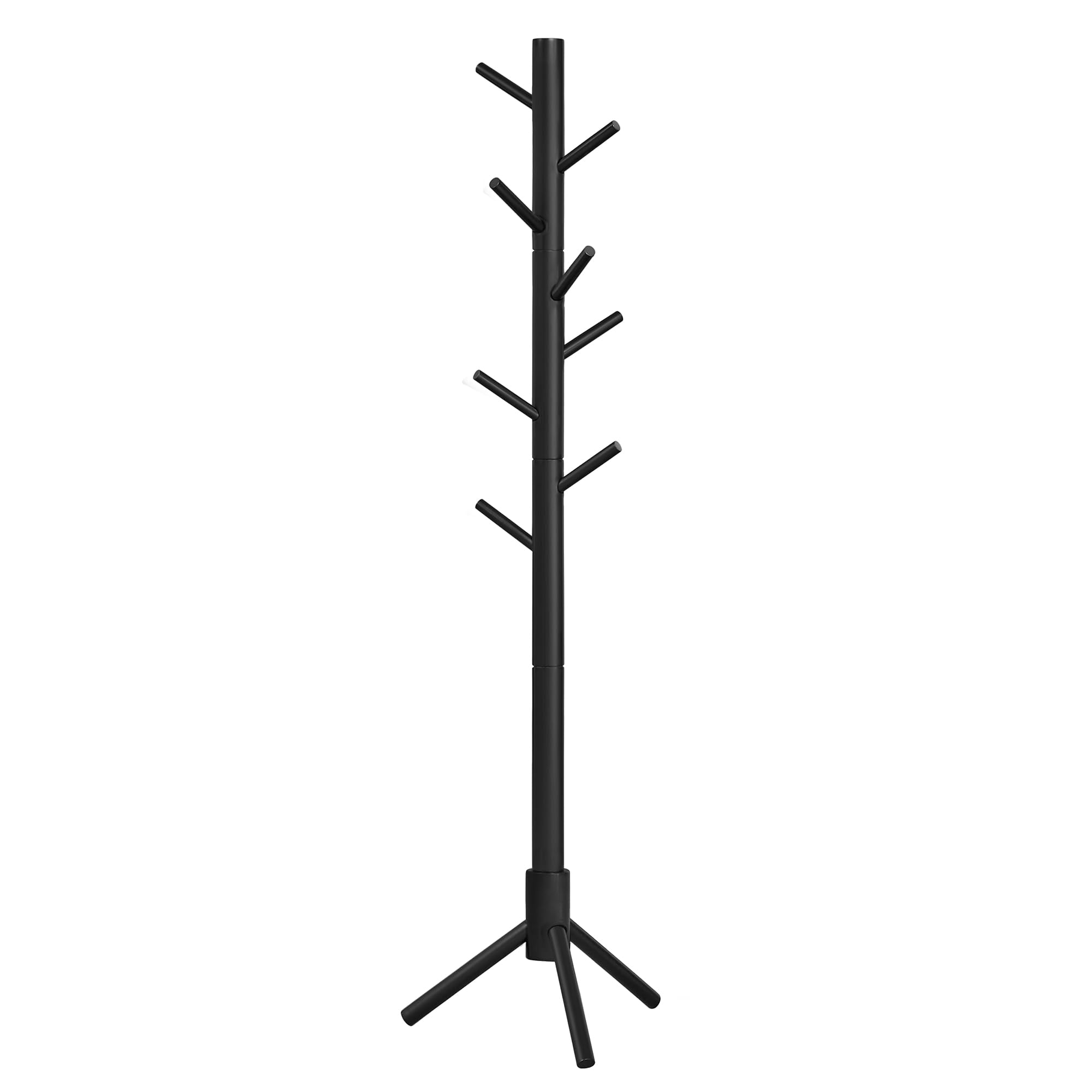 Vasagle Solid Wood Coat Rack, Free Standing Coat Rack, Tree-Shaped Coat Rack With 8 Hooks, 3 Height Options, For Clothes, Hats, Bags, For Living Room, Bedroom, Home Office, Black Urcr04Bk