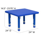 Flash Furniture Wren 24'' Square Blue Plastic Height Adjustable Activity Table