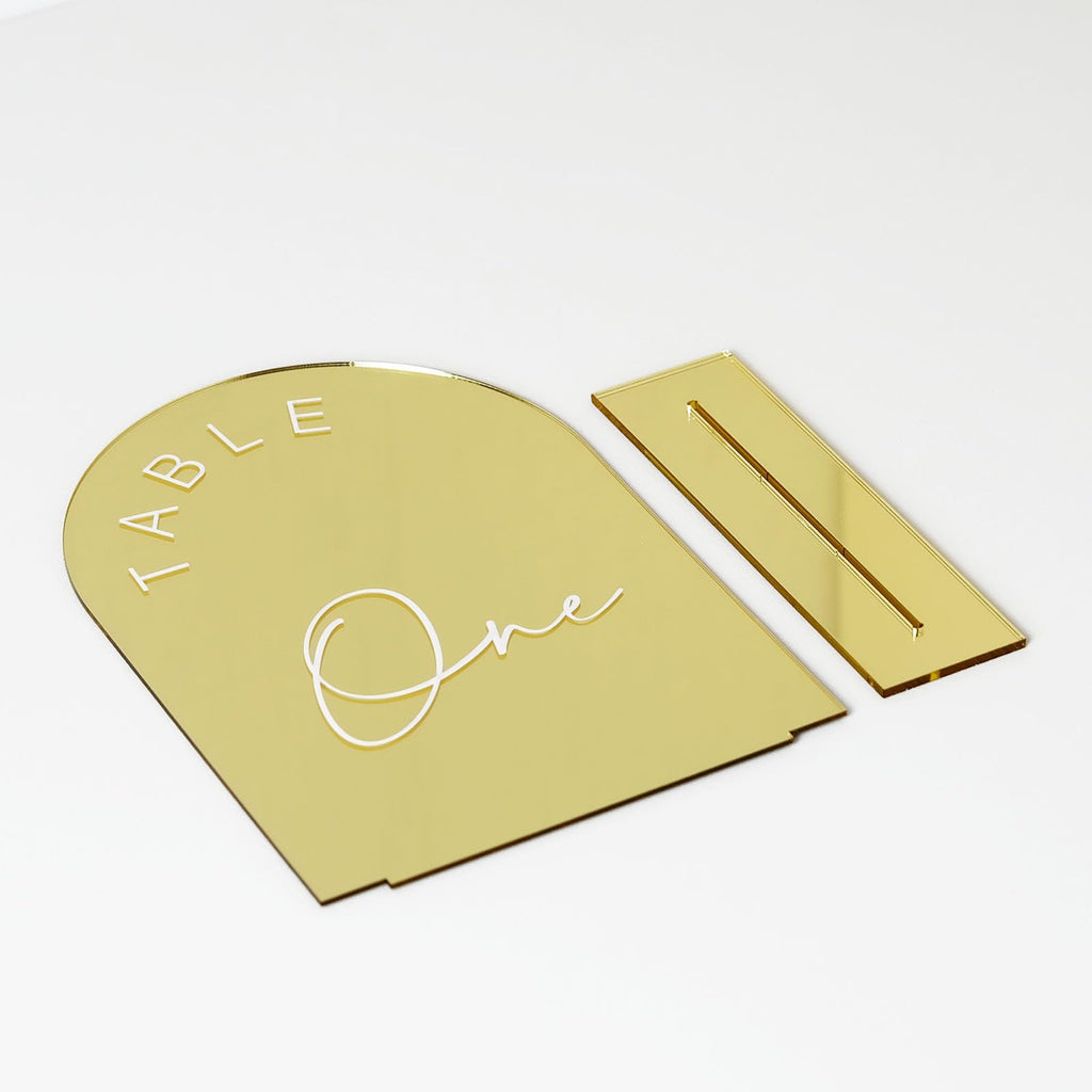 Gold Mirror Arched Wedding Table Numbers With Stands 1-10, 5X7 Inch Acrylic Arch Sign With Holder, Table Number 1-10, 5''X7'')