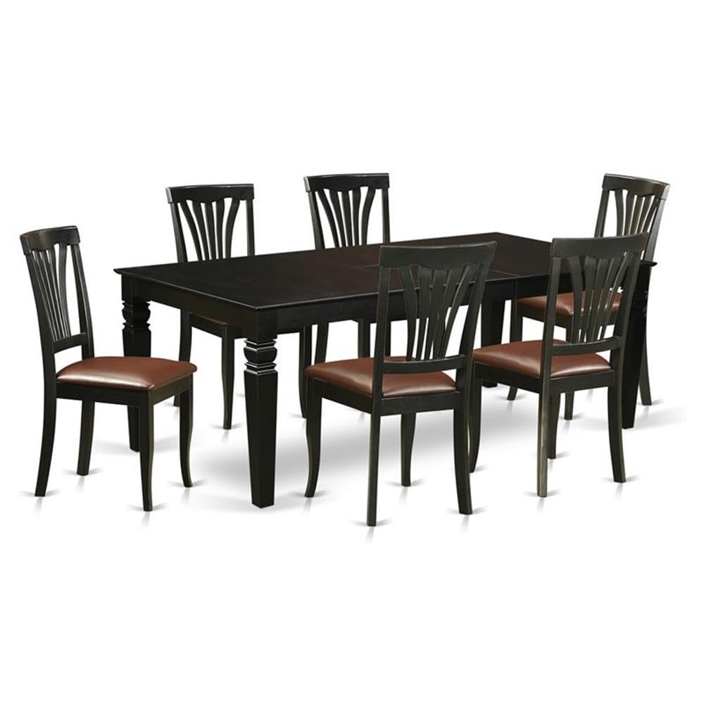 East West Furniture LGAV7-BLK-LC 7 Piece Kitchen Table & Chairs Set Consist of a Rectangle Wooden Table with Butterfly Leaf and 6 Faux Leather Dining Chairs, 42x84 Inch, Black