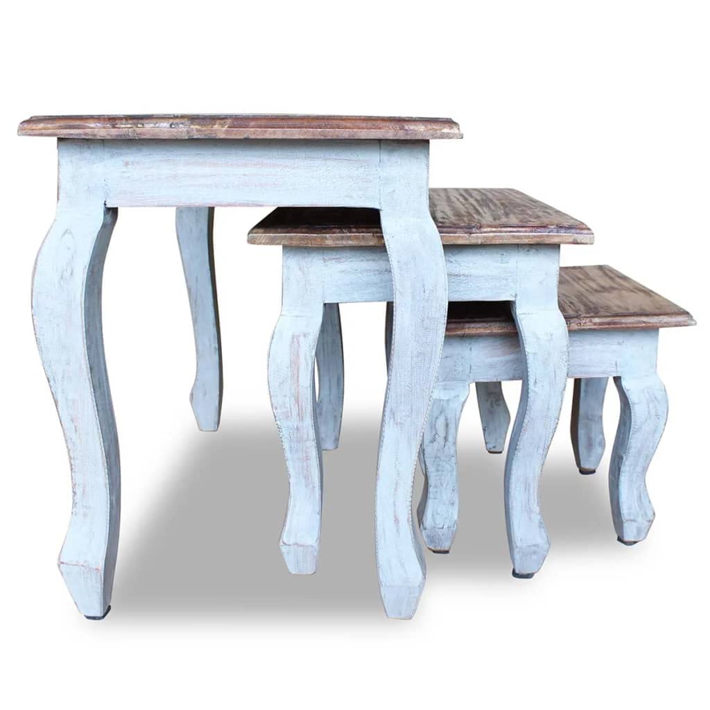 vidaXL Handcrafted Nesting Tables 3-Piece Set, Solid Reclaimed Wood - Antique Style Rectangular Side Tables for Living Room, Brown