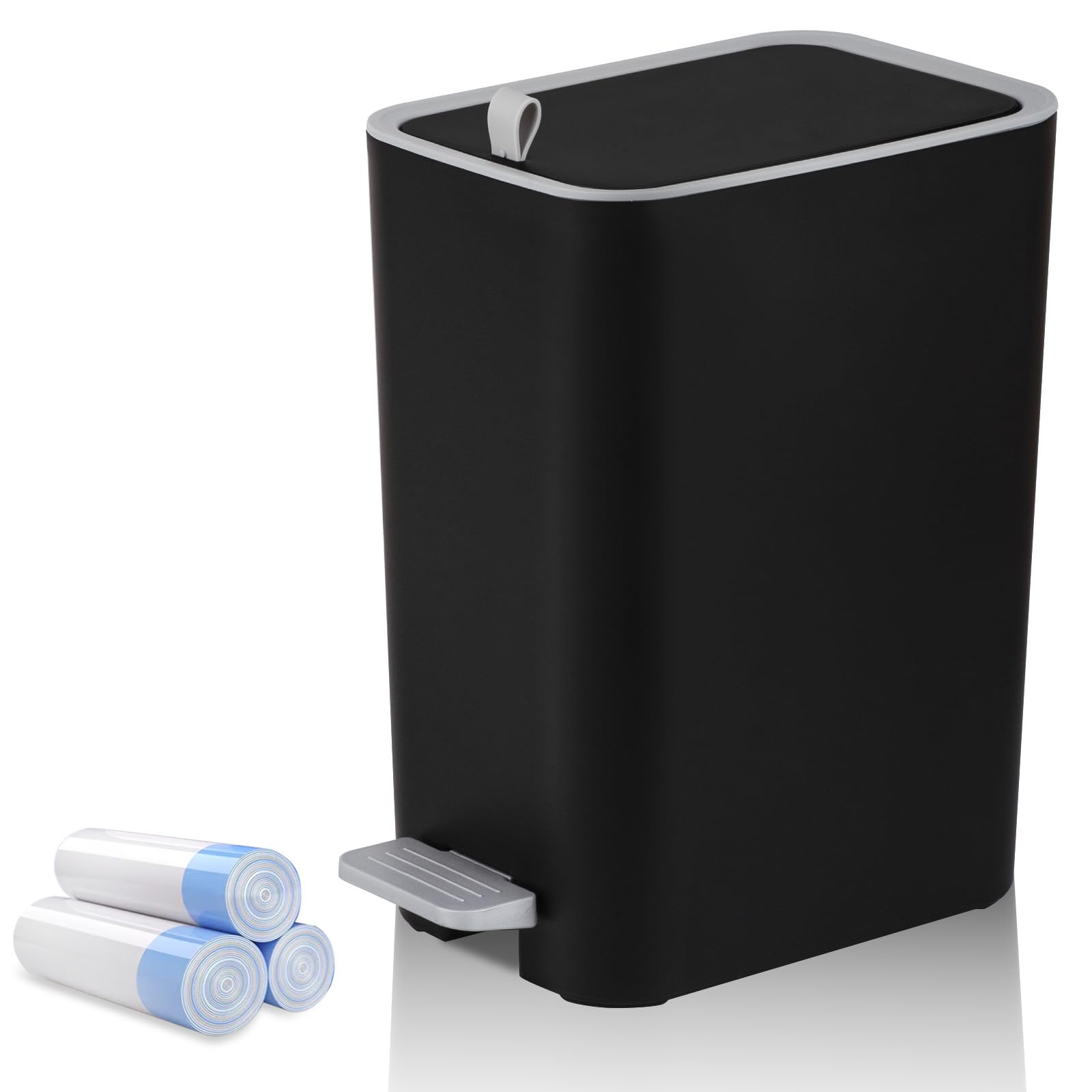 rejomiik Small Bathroom Trash Can with Lid, 2.1 Gallon Step Garbage Can with Handle, Slim Mini Wastebasket Bin for Bedroom, Offi