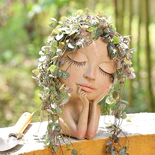 Aimebby Face Planter Pot - Flower Pots For Indoor And Outdoor Plants Resin Head With Drainage Hole (Large Size)