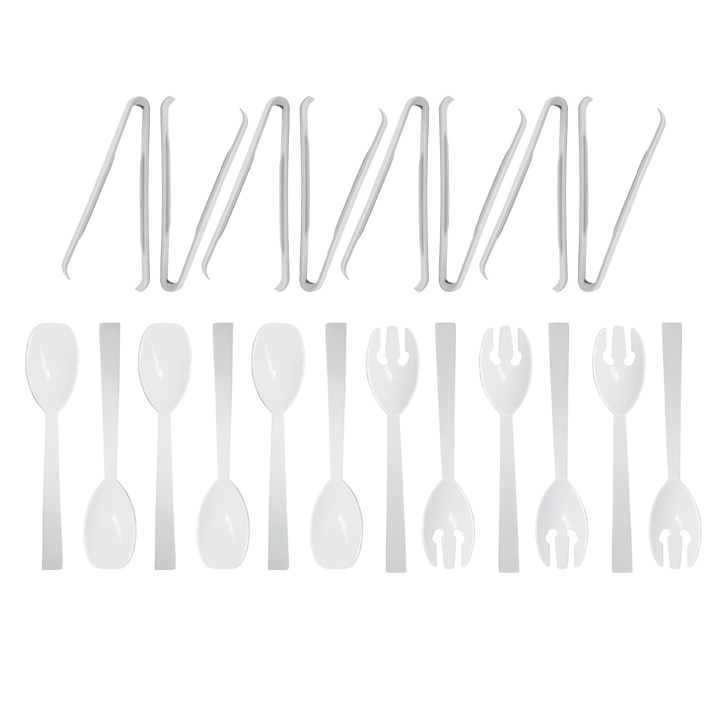 Party Essentials Plastic Party Buffet Serving Utensils Kit, Spoons/Forks/Tong, 20-Piece, White