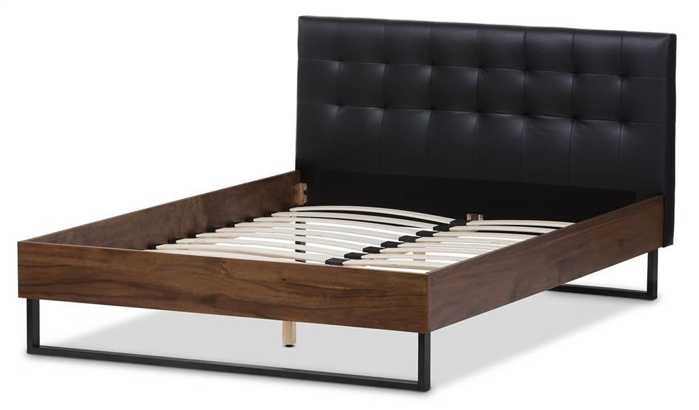 Baxton Studio Mitchell Faux Leather Tufted Queen Platform Bed in Black
