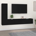 vidaXL TV Stand Set 4 Piece, Wall Mounted Entertainment Center, TV Stand Console with Storage, Modern Style, Black Engineered Wood