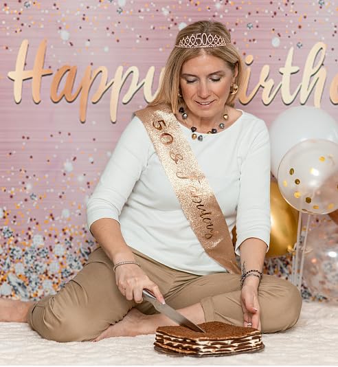 Semato 50Th Birthday Decorations 50Th Birthday Tiara Sash Kit- 50Th Birthday Gifts For Women 50Th Birthday Party Decorations (Ro