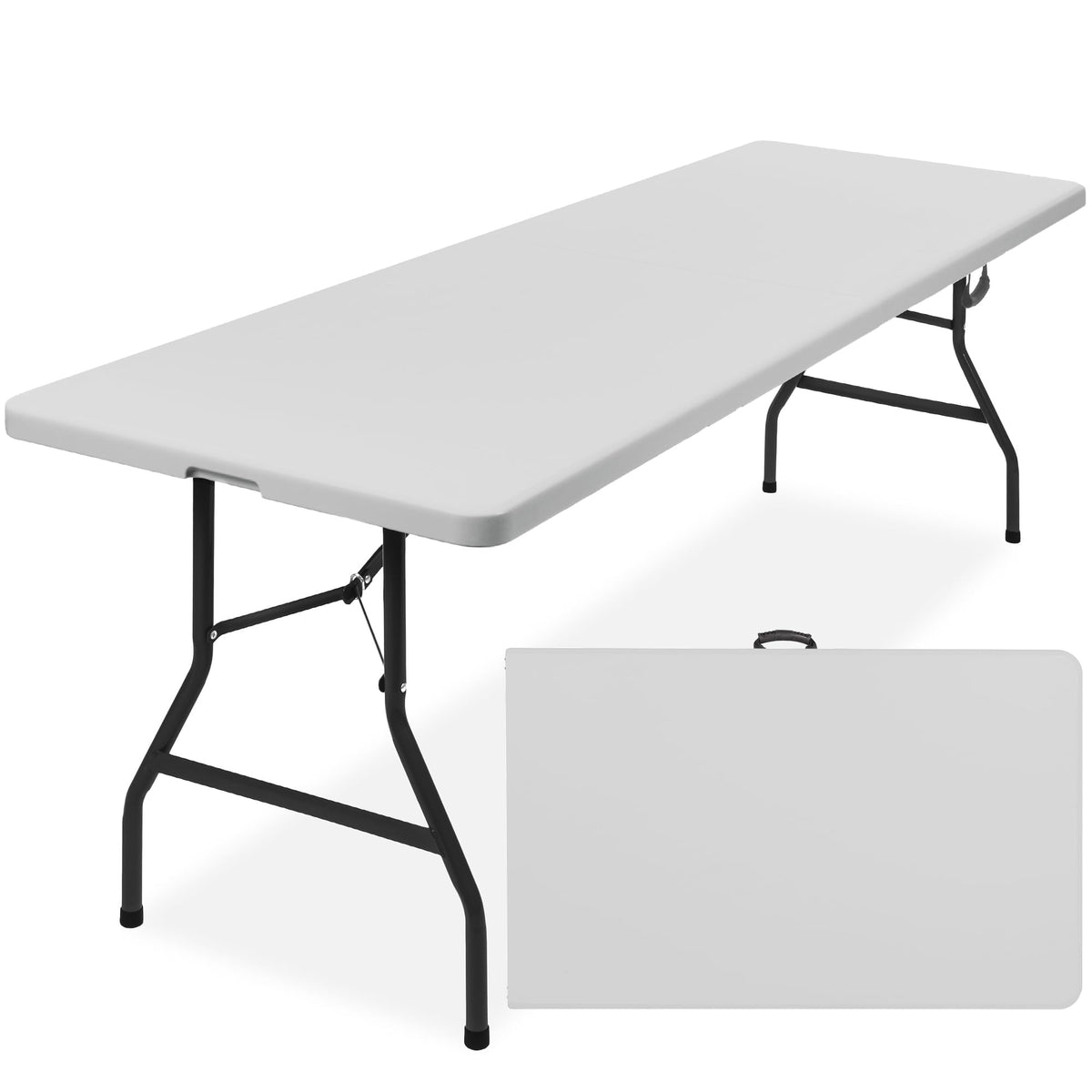 Best Choice Products 8Ft Plastic Folding Table, Indoor Outdoor Heavy Duty Portable W/Handle, Lock For Picnic, Party, Pong, Camping - Light Gray
