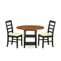 East West Furniture SUPF3-BCH-C 3 Piece Dining Room Table Set Contains a Round Kitchen Table with Dropleaf & Shelves and 2 Linen Fabric Upholstered Chairs, 42x42 Inch, Black & Cherry