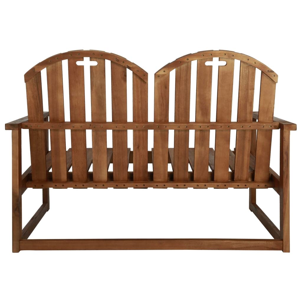 vidaXL Wooden Patio Bench, 43.3" Solid Acacia Wood, Outdoor Two-Seater Bench with Armrests and Backrest, Brown