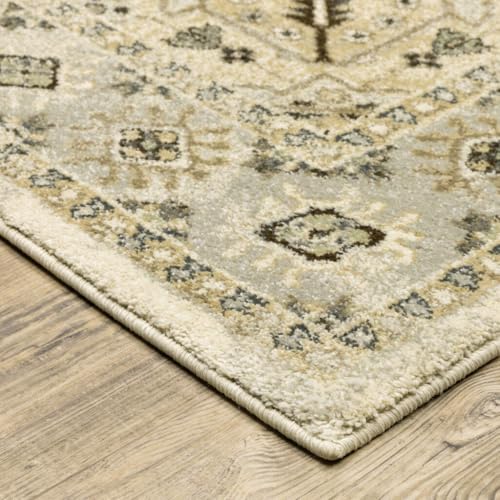 HomeRoots 508859 8 x 11 ft. Beige Gray Tan & Brown Oriental Power Loom Stain Resistant Rectangle Area Rug