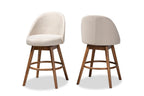 Baxton Studio Carra Mid-Century Modern Light Beige Fabric Upholstered Walnut-Finished Wood Swivel Counter Stool (Set of 2)