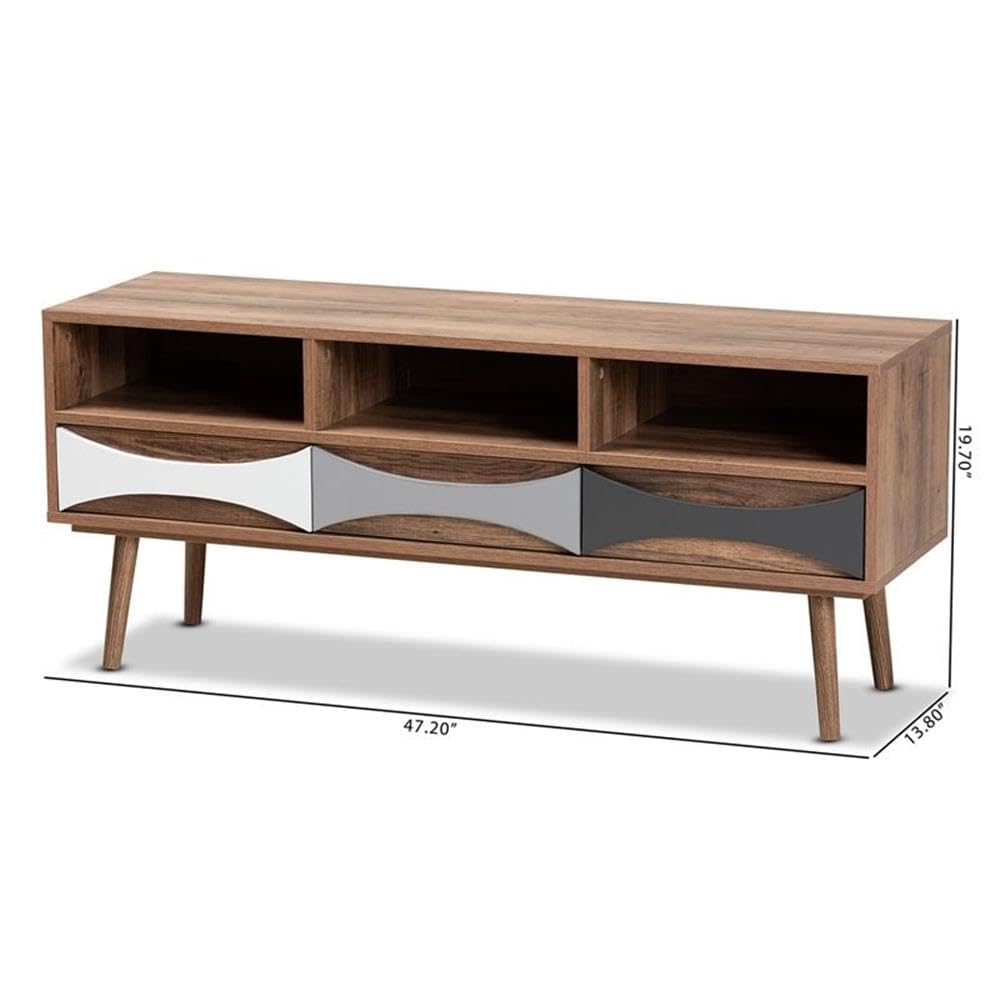 Baxton Studio Leane Modern and Contemporary Natural Brown Finished and Multi-Colored Wood 3-Drawer TV Stand