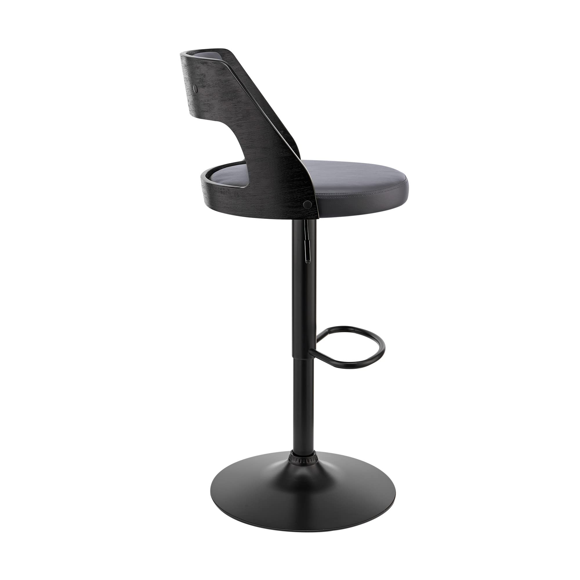 HomeRoots Poplar bentwood/Metal/Faux Leather/Foam Gray Upholstered Black Base Adjustable Swivel Bar Stool