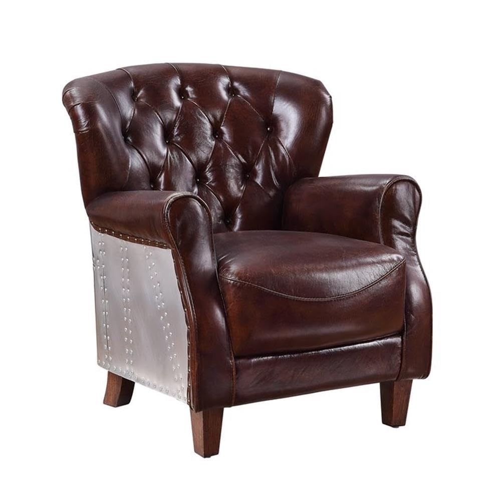 Acme Brancaster Accent Chair in Vintage Brown & Aluminum