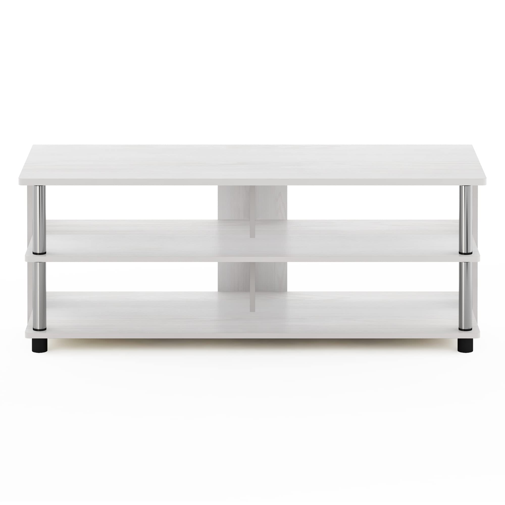 Furinno Sully 3-Tier Stand for TV up to 48 Inch, White Oak/Chrome