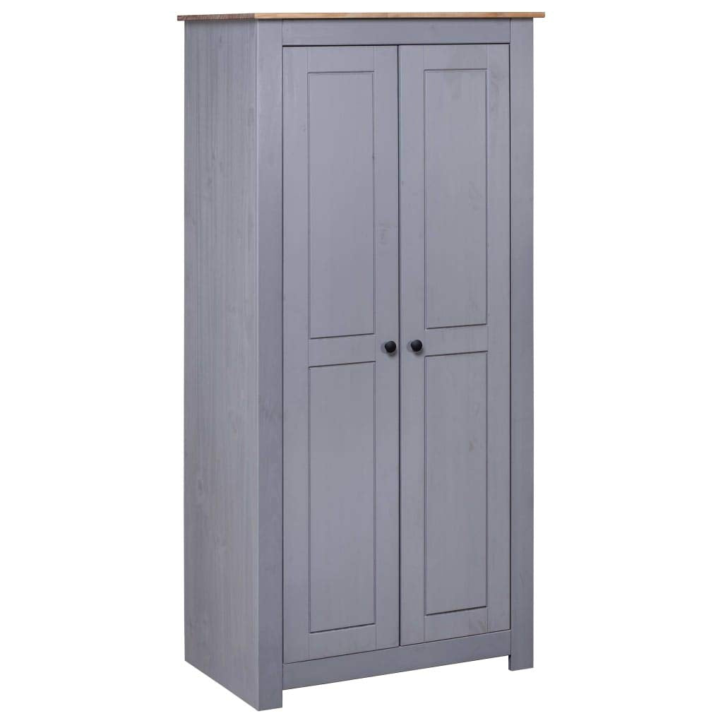 vidaXL Solid Pinewood Compact Wardrobe with Hanging Rod, Gray - Durable 2-Compartment Closet Door, Farmhouse Style, 31.5&quot;x19.7&quot;x67.5&quot;