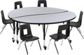 Flash Furniture Mobile 60" Circle Wave Collaborative Laminate Activity Table Set With 14" Student Stack Chairs, Grey/Black