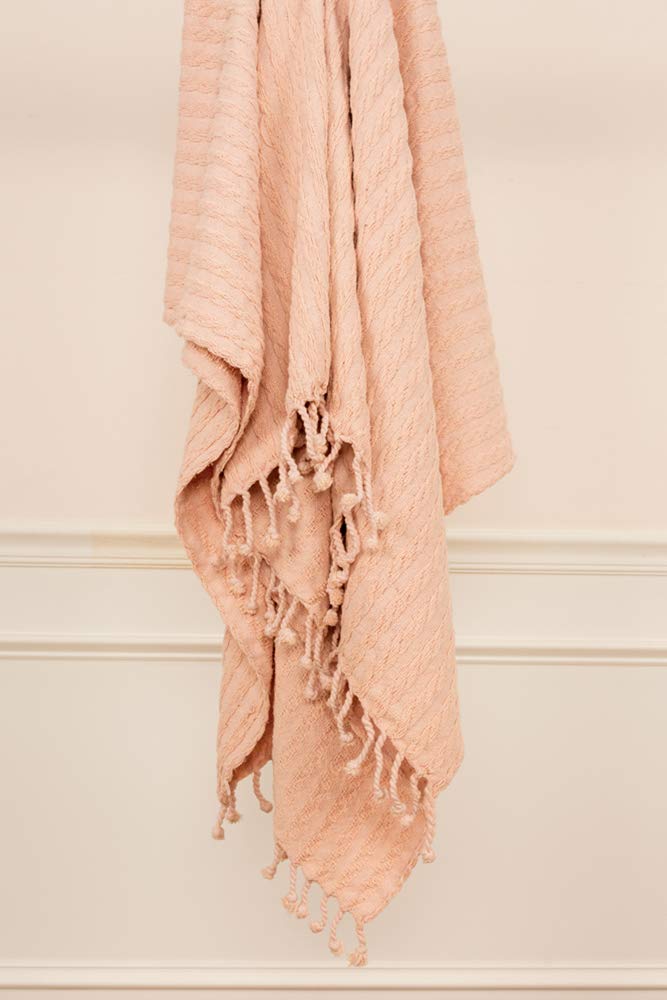 Rizzy Home Cable Knit 50&quot; x 60&quot; Cotton Throw in Blush