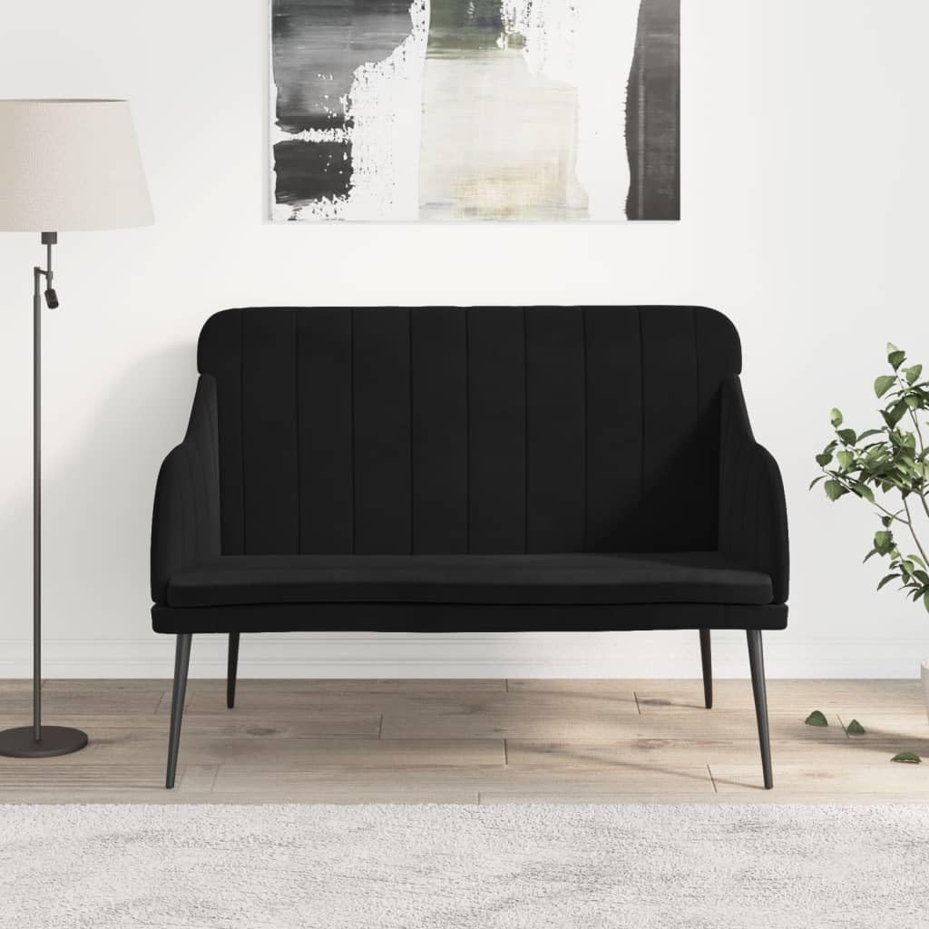 vidaXL Velvet Bench in Black - Soft Luxurious Fabric, Deep Seat with Upholstered Sloping Back and Sturdy Metal Frame for Stability