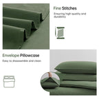 Jellymoni Green Duvet Cover Twin Size - 100% Washed Cotton Linen Feel Textured Comforter Cover, 2 Pieces Breathable Soft Bedding