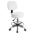 KKTONER Swivel Round Rolling Stool PU Leather with Adjustable Foot Rest Height Adjustable Task Work Drafting Chair with Back(Whi