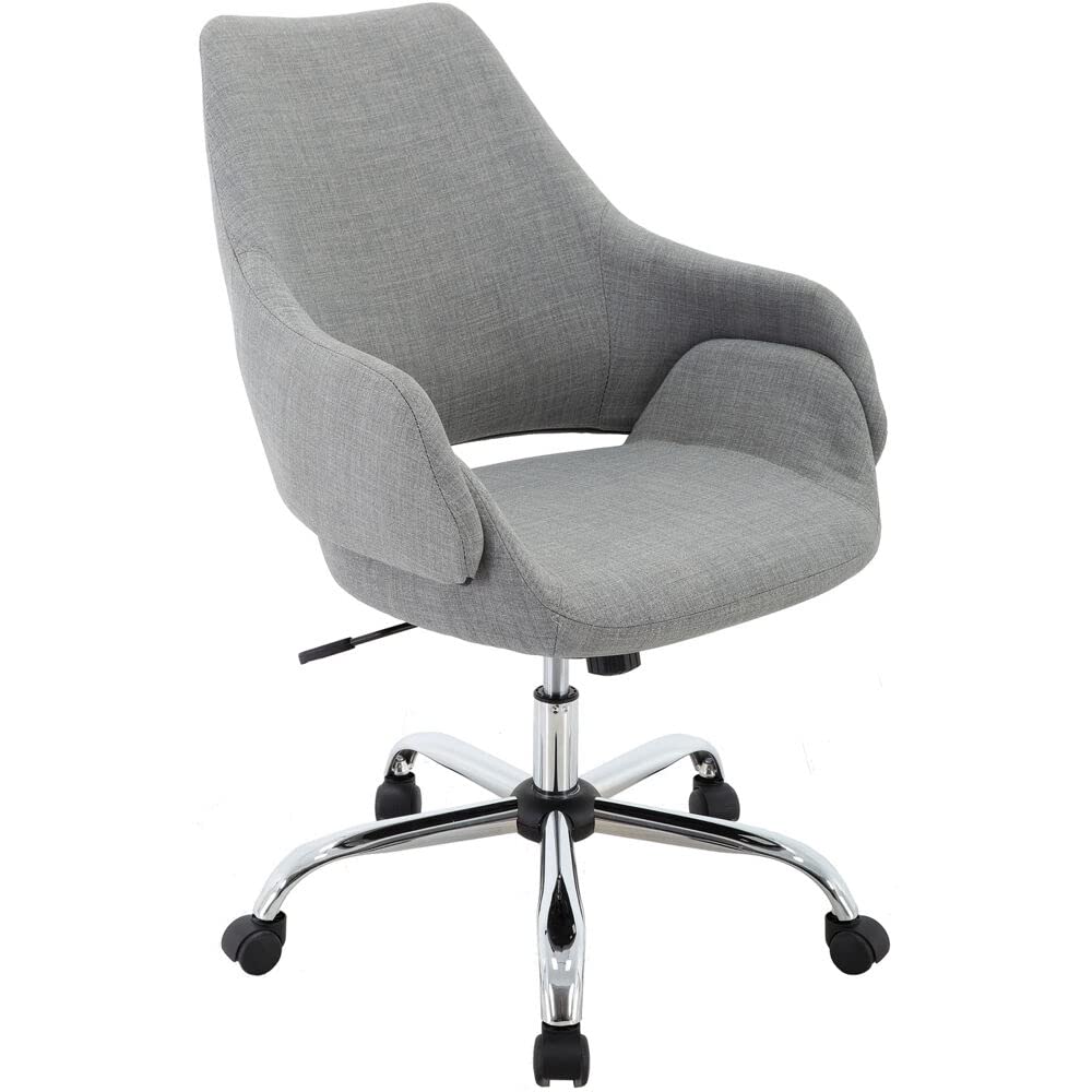 Hanover Chelsea Tufted Ergonomic Office Chair with Wheels and Gas Lift, Quilted and Breathable Task or Desk Chair with Adjustable Height, Tall Arm Rests, and Swivel in Gray with Metallic Gold Base