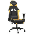 vidaXL Massage Gaming Chair for Adult, Reclining Computer Chair with Footrest and Headrest, Height Adjustable Office Chair with 360°-Swivel Castors, Black and Gold Faux Leather