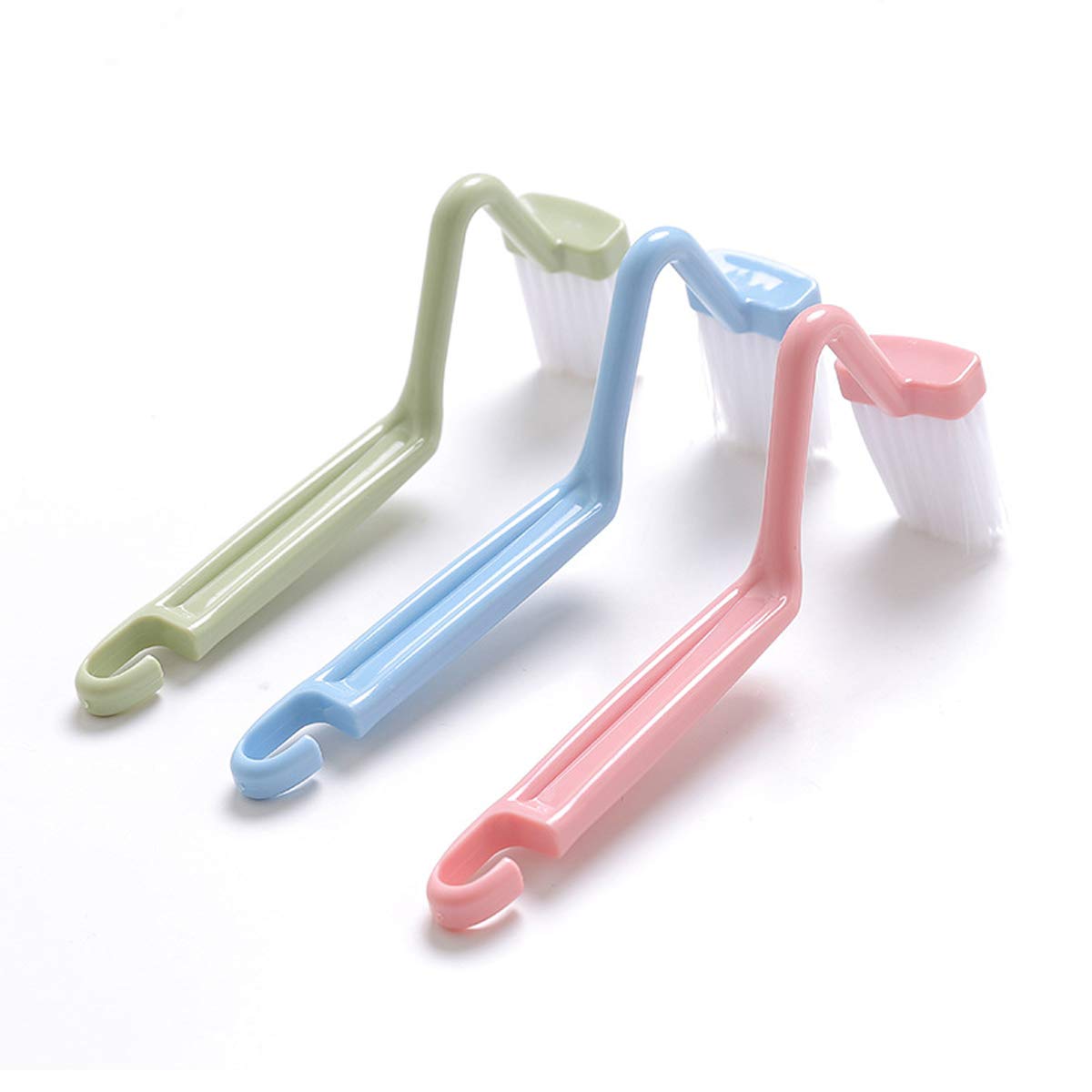 Mziart 8 V Type Plastic Curved Toilet Brush Cleaning Toilet Corner Rim (Blue, Green, Red, Pack of 2)